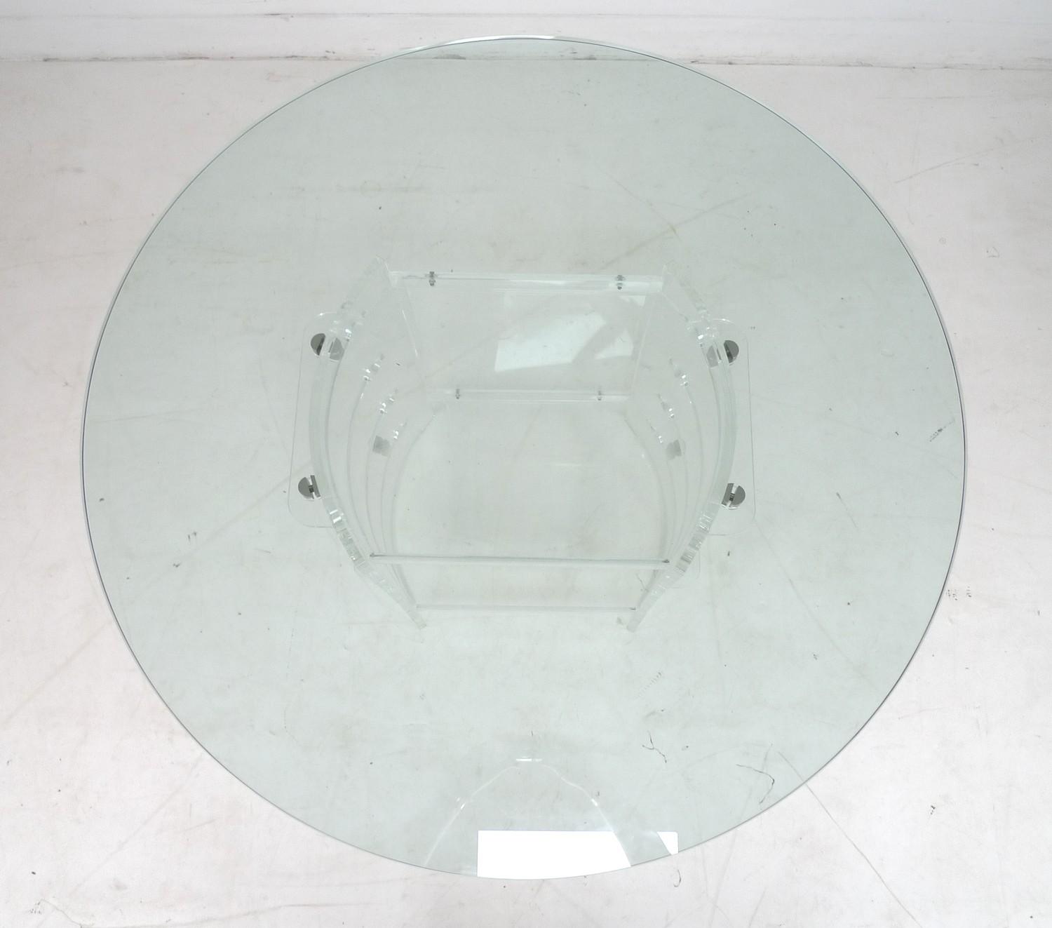 A modern design table, with circular surface and perspex base, 122 by 122 by 73.5cm high. - Image 2 of 2