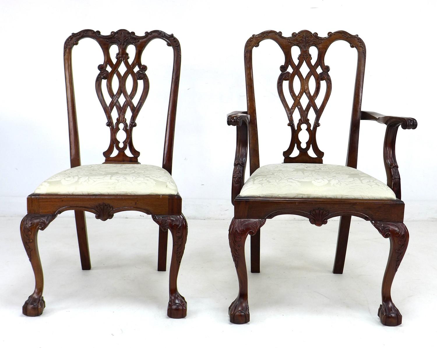 Eight 20th century mahogany Chippendale style dining chairs, comprising six dining chairs, 54.5 by - Image 2 of 6