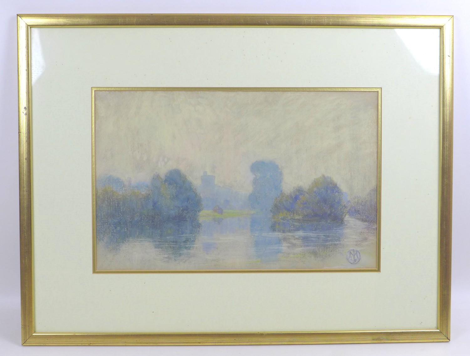 British School (20th century): Two pastel landscapes, both signed with monogrammed, possibly 'MJLF', - Image 6 of 8