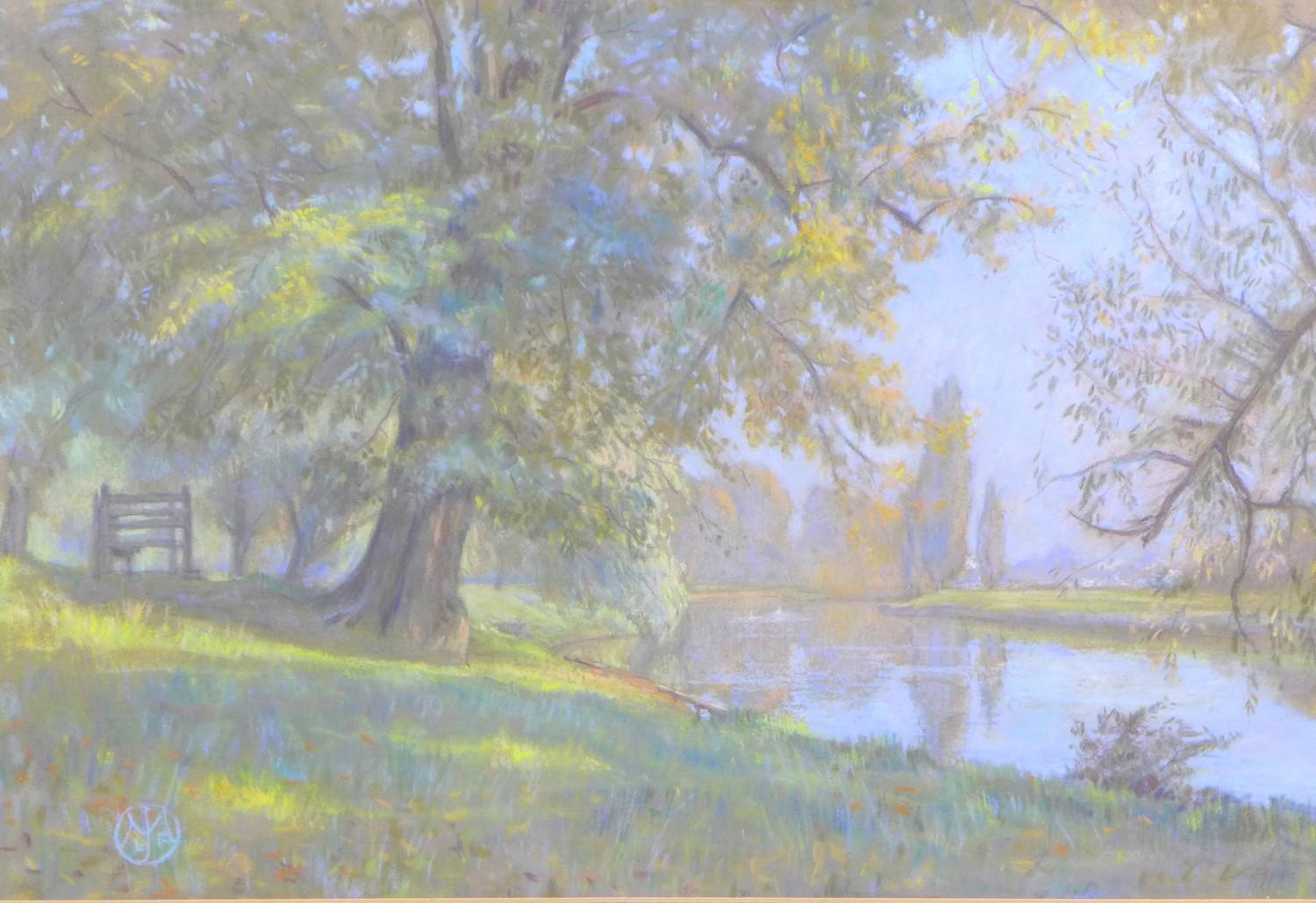 British School (20th century): Two pastel landscapes, both signed with monogrammed, possibly 'MJLF',