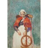 J. D. Wright (fl. 1893-1920): 'The Spinning Wheel', a study of a North Country woman in cape and