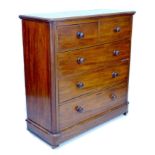 A Victorian mahogany chest, of two short over three long drawers, with turned handles, on small