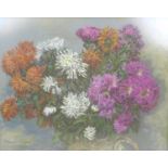Norman Douglas Hughes (British, late 20th century): 'Chrysanthemums' still life, pastel on board,