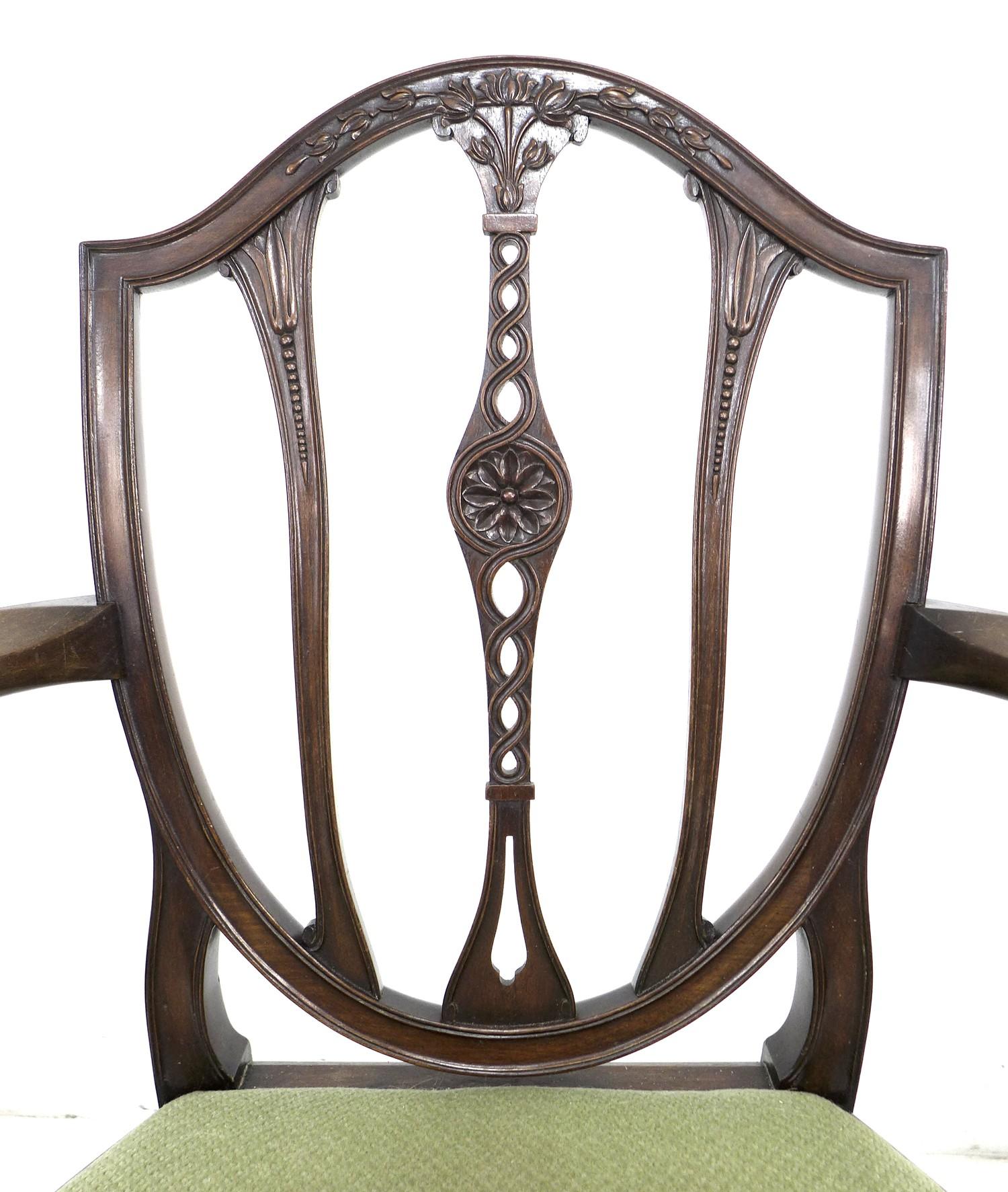 A set of five reproduction Georgian style mahogany dining chairs, with shield shaped carved and - Image 2 of 4