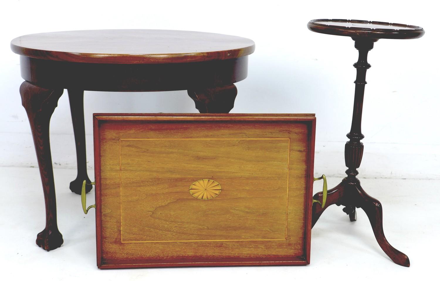 Two Edwardian mahogany occasional tables, comprising a circular form coffee table with ball and claw