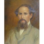 A small portrait of Charles Dickens, oil on canvas, signed bottom left R. Ortoy, 43 by 35cm,