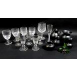 A group of drinking glasses, including an air twist stem glass, and cut glasses, together with a