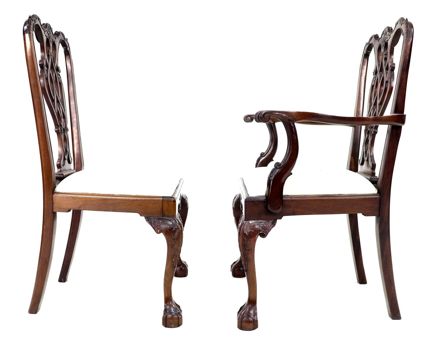 Eight 20th century mahogany Chippendale style dining chairs, comprising six dining chairs, 54.5 by - Image 5 of 6