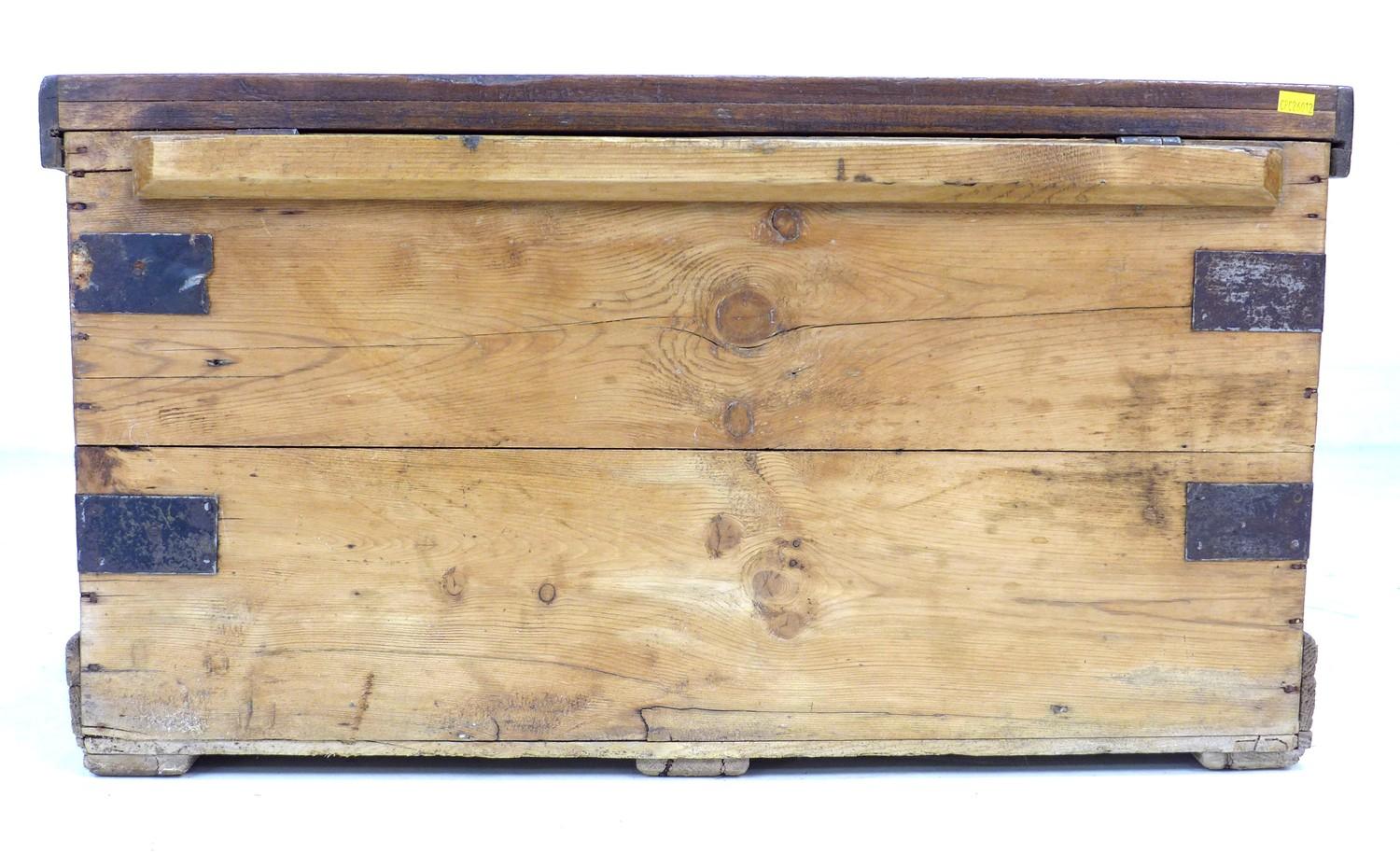 A Victorian pine and mahogany chest, with metal corners and carry handles, 72 by 41 by 40cm high. - Image 4 of 5