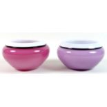 Two modern Mike Hunter 'Twists' Scottish studio glass 'Serene' incalmo bowls, both with white rims