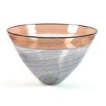 A modern Mike Hunter 'Twists' Scottish studio glass incalmo bowl, with orange rim, fine spiral bands