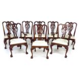 Eight 20th century mahogany Chippendale style dining chairs, comprising six dining chairs, 54.5 by