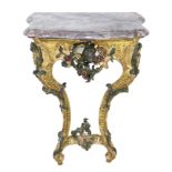 An 18th century Continental marble topped giltwood pier table, possibly Italian, with polychrome