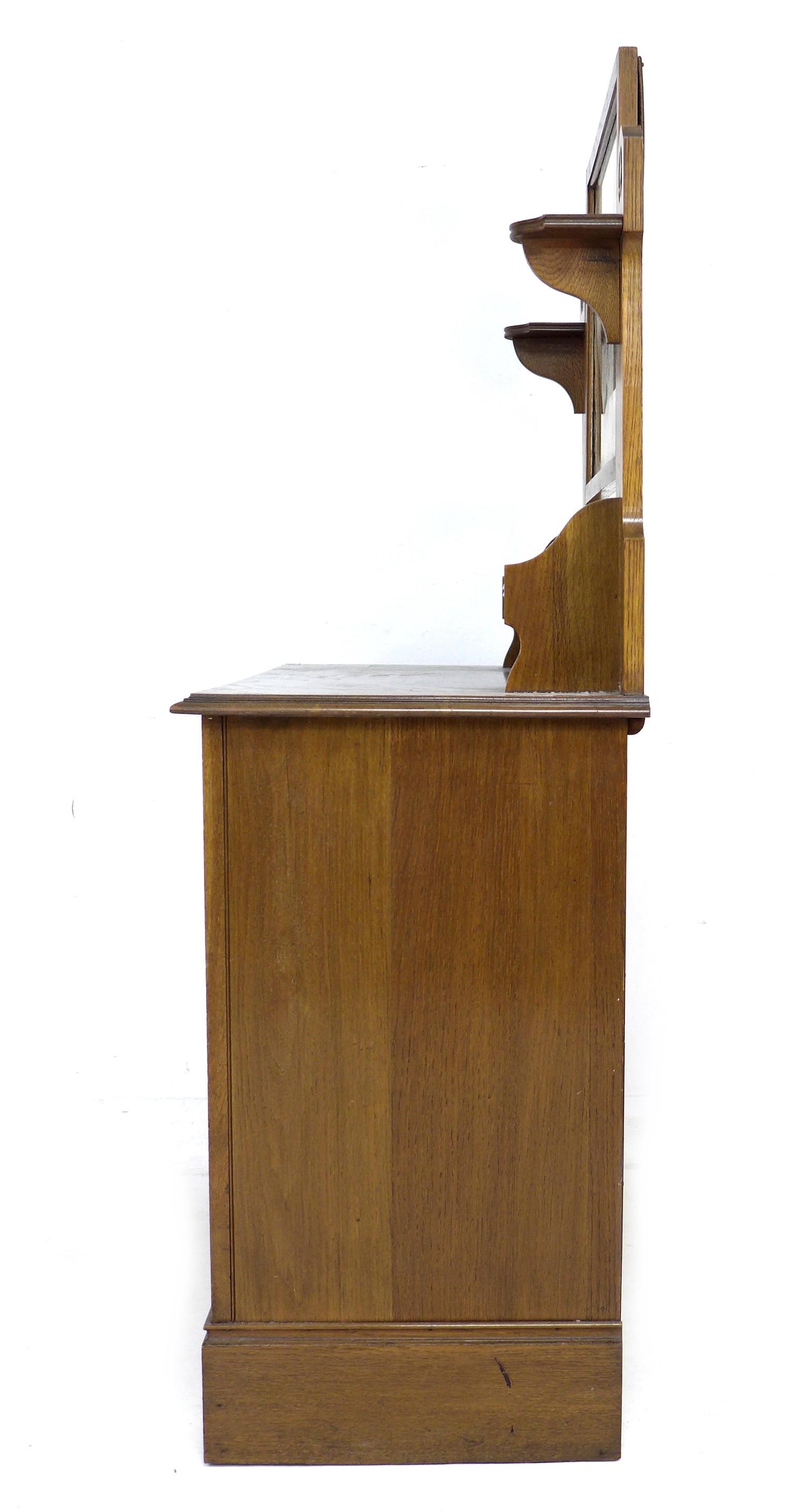 A Art Nouveau oak dressing chest, mirror over three drawers, 91.5 by 48 by 151cm high. - Image 3 of 4