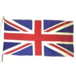 A vintage linen Union flag, the different sections made up of coloured cloth sewn to form the