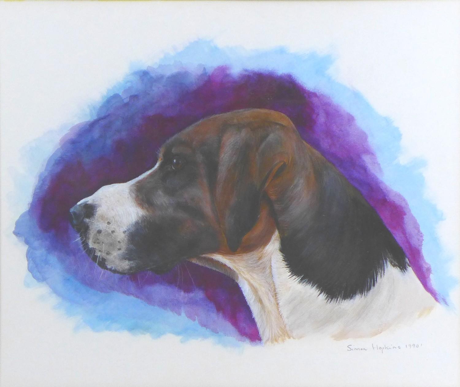 Simon Hopkins (British, 20th century): portrait of a hound, watercolour, signed and dated '1990', 36