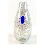 A modern Mike Hunter 'Twists' Scottish studio glass 'Vetro' vase, decorated with two large blue