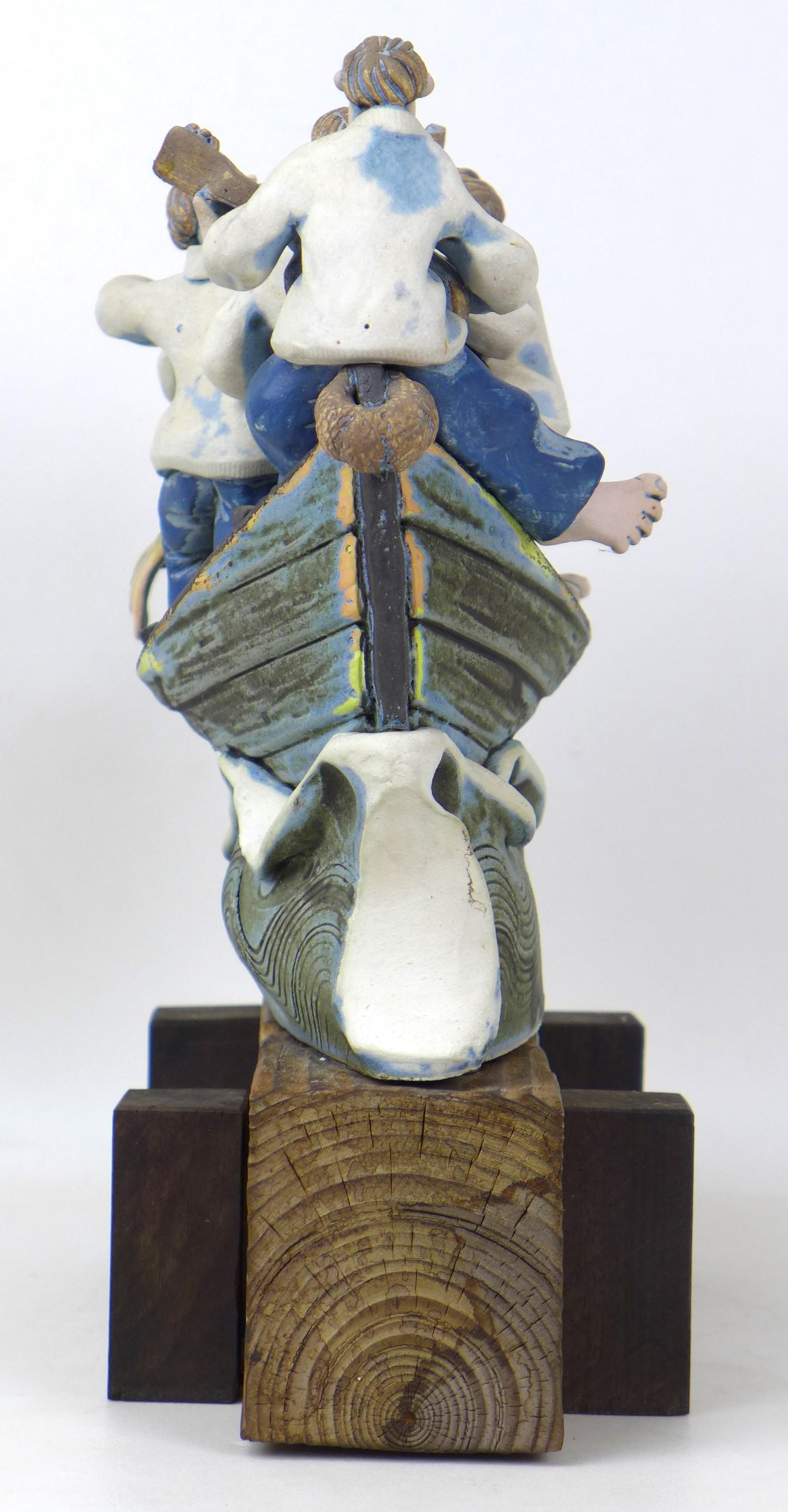 A Studio Pottery figural group, modelled as fishermen serenading a mermaid with guitars, in a boat - Image 5 of 6