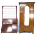 An Edwardian mahogany single door wardrobe, 102 by 45 by 195cm high, and a similar single bed frame.