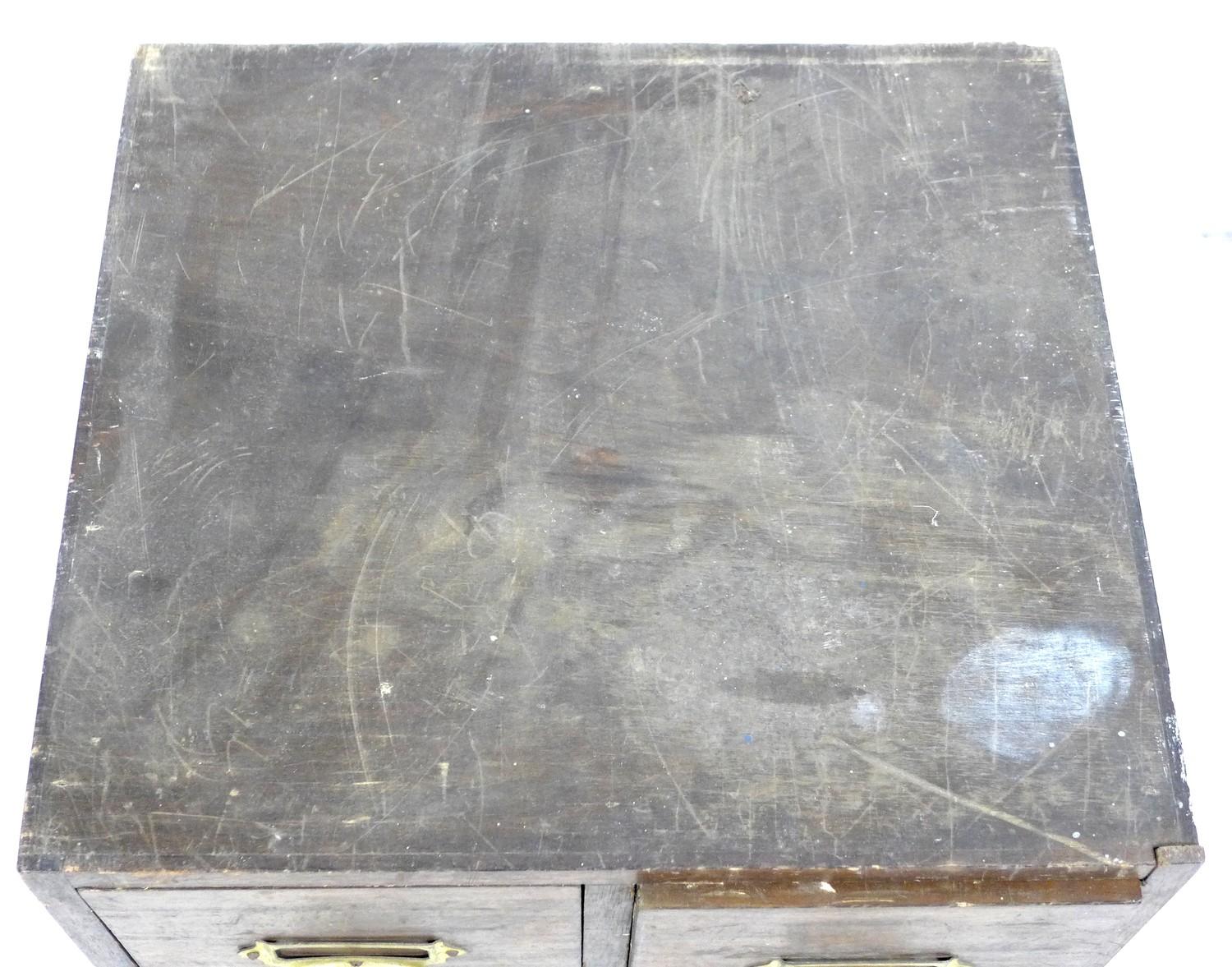 A vintage bank of six filing drawers, with brass handles, together with two wooden storage boxes. ( - Image 3 of 9