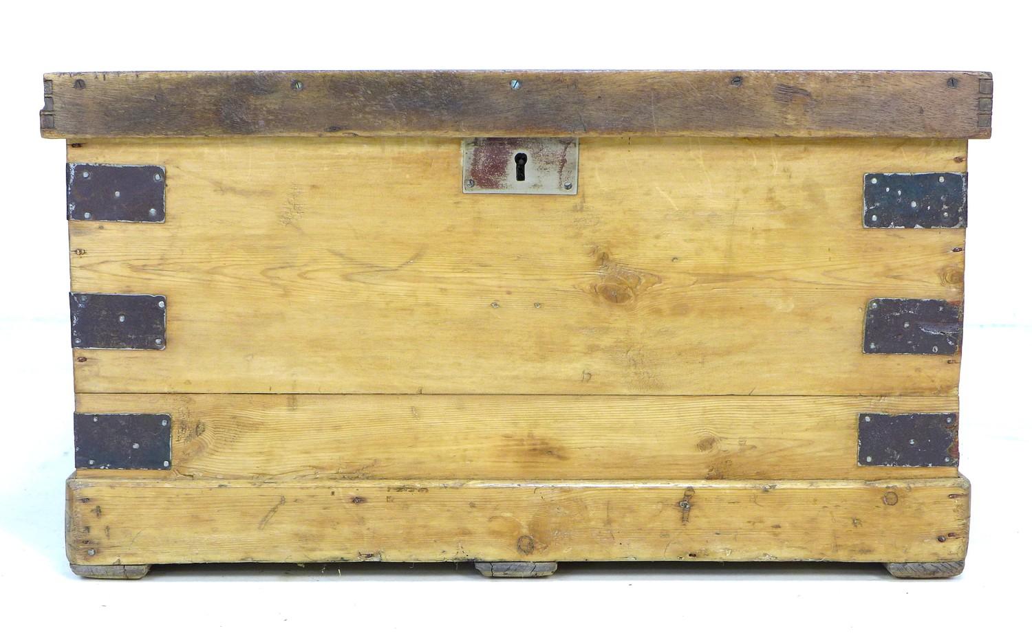 A Victorian pine and mahogany chest, with metal corners and carry handles, 72 by 41 by 40cm high. - Image 2 of 5