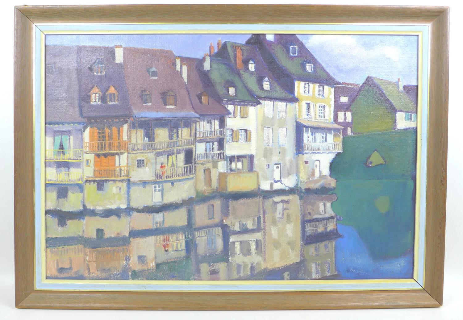 Edwina Burbridge (English, 20th century): Espalion France river scene, signed, with title and - Image 2 of 7