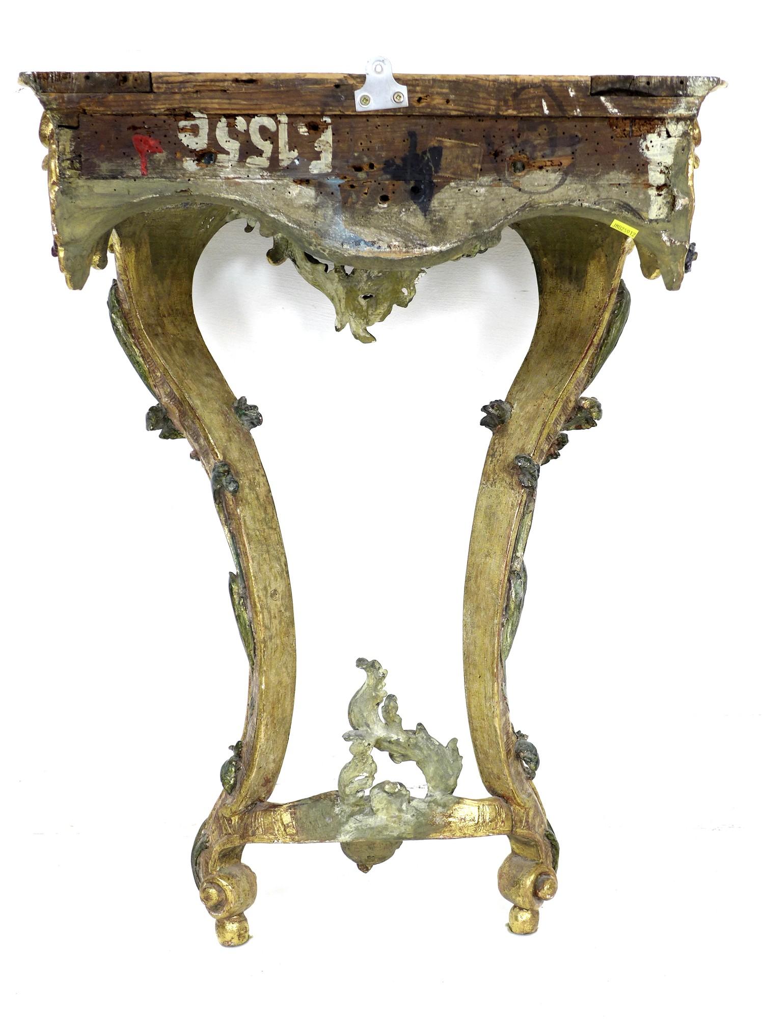 An 18th century Continental marble topped giltwood pier table, possibly Italian, with polychrome - Image 7 of 25