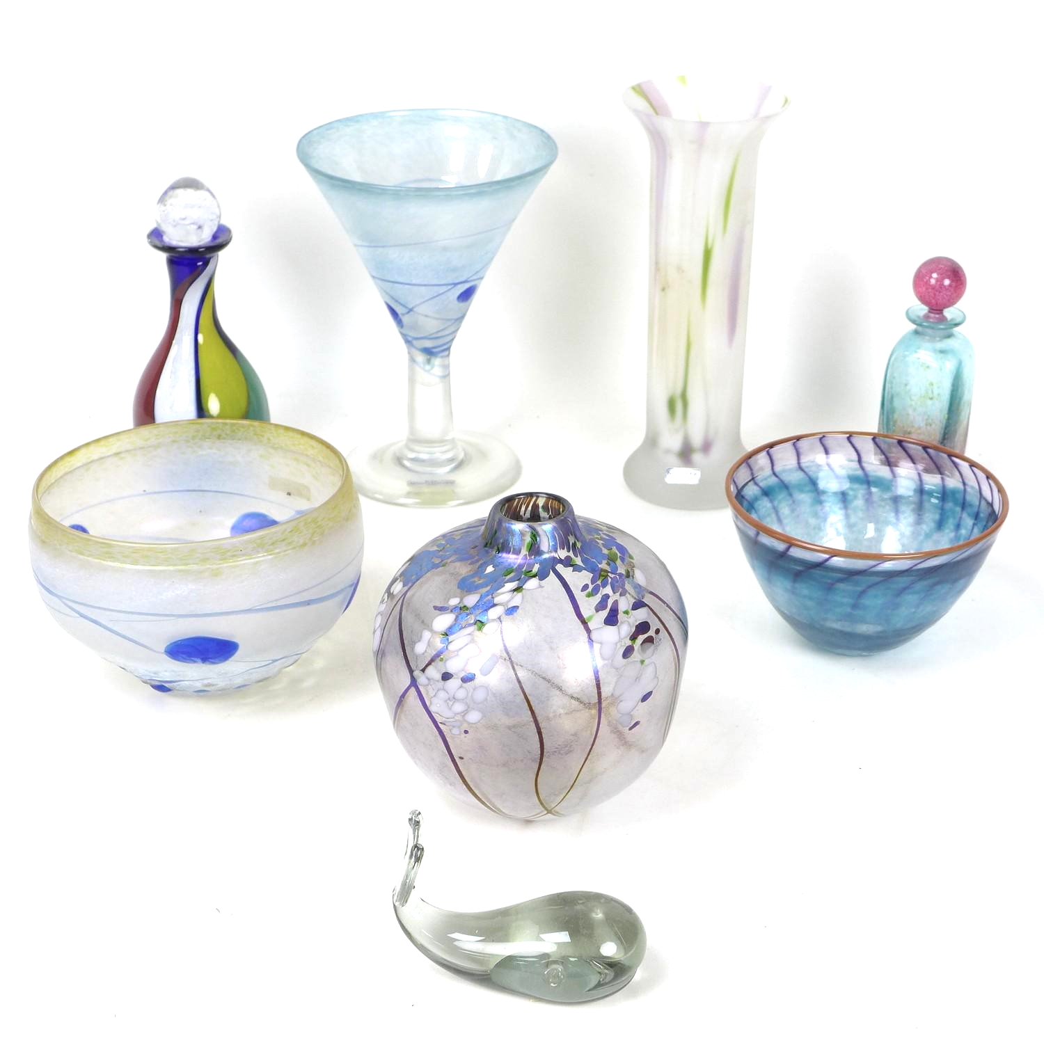 A group of decorative Studio Glass wares, including a Boda Artist Collection, Sweden, trumpet shaped