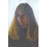 Isabel Bird (British, late 20th century): 'Kate' portrait of a young woman oil on board, signed,