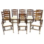 A set of eight 18th century style country ladder back dining chairs, late 20th century, including
