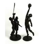 Jeanne Rynhart (Irish, 20th century): a pair of sporting bronzes, one modelled as a footballer,