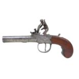 An early 19th century flintlock bowlock pocket pistol by Oakes of Horsham, with slab sided walnut