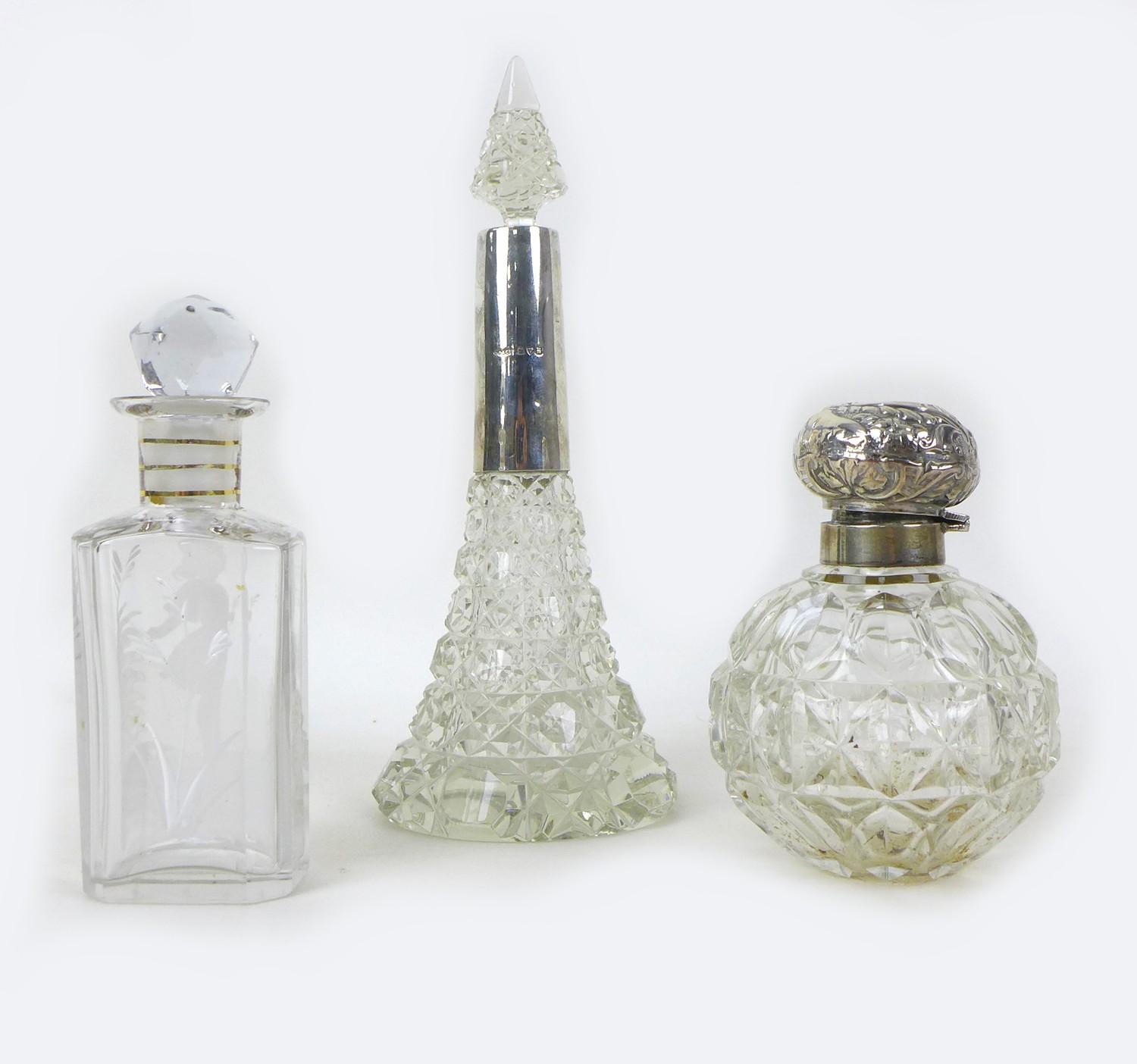 Two silver mounted cut glass dressing table bottles, together with a Mary Gregory style pate-sur- - Image 2 of 5