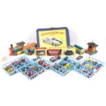 A collection of playworn diecast model vehicles, in Matchbox case with four lift out trays,