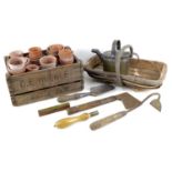 A group of vintage garden items, comprising forty five terracotta pots, smallest 5.5cm diameter,