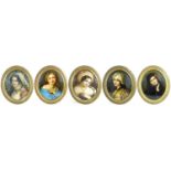 Five 19th century oval crystoleum portraits, after French 19th century Old Masters, including Jean