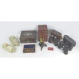 A group of scientific instruments and collectables, comprising a cased part Sikes Hydrometer set,