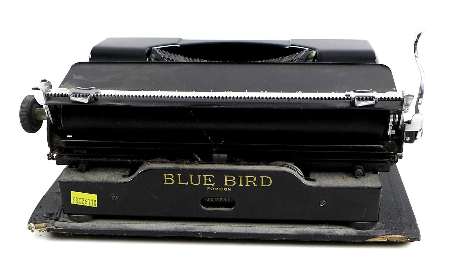 A vintage Blue Bird typewriter, with black finish, serial 302730, in black carry case. - Image 3 of 4