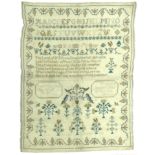 A William IV sampler, cross stitch embroidered onto linen, 'Jane Marriott, 8 years old in 1836',