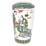 A Chinese porcelain famille verte vase, Qing Dynasty, 19th century, of tapering cylindrical form,