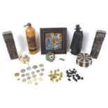 A group of collectables and coins, including forty three brass and ebonised Royal Thames Yacht