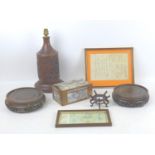 A group of Oriental collectables, including a circa 1838 Japanese surimono woodblock print with