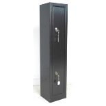 A modern grey painted metal gun cabinet, by Armour Safe Engineering, two locks, with four keys, 28.5