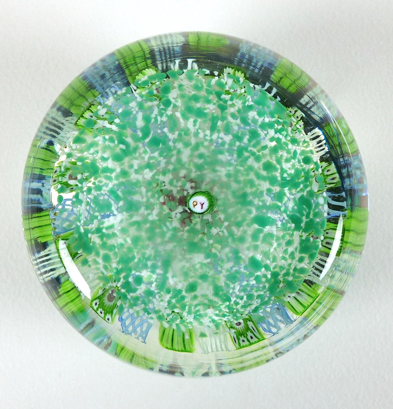 A Paul Ysart style paperweight, the mottled green ground decorated with a central pink flower with - Image 4 of 5
