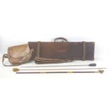 An Edwardian brass bound brown leather shotgun case, the lid embossed 'P. Johnson', fitted with a