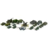 A collection of vintage Dinky, Corgi Lesney and Matchbox military model vehicles, comprising