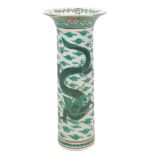 A modern Chinese porcelain famille verte sleeve vase, with flared rim, decorated with two front