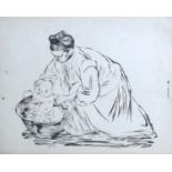 After Charles Paul Renouard (French, 1845-1921): an etching of a Mother bathing her baby, unsigned