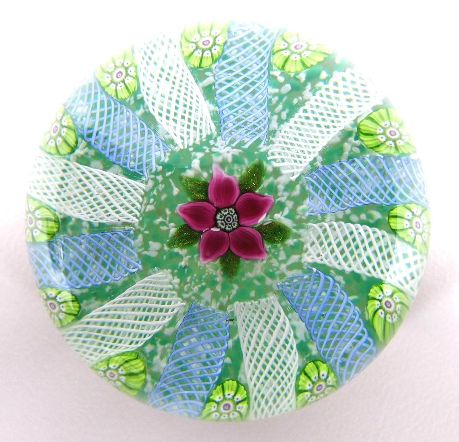 A Paul Ysart style paperweight, the mottled green ground decorated with a central pink flower with - Image 2 of 5