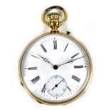 An early 20th century Continental 14ct gold pocket watch, open faced, keyless wind, the white enamel